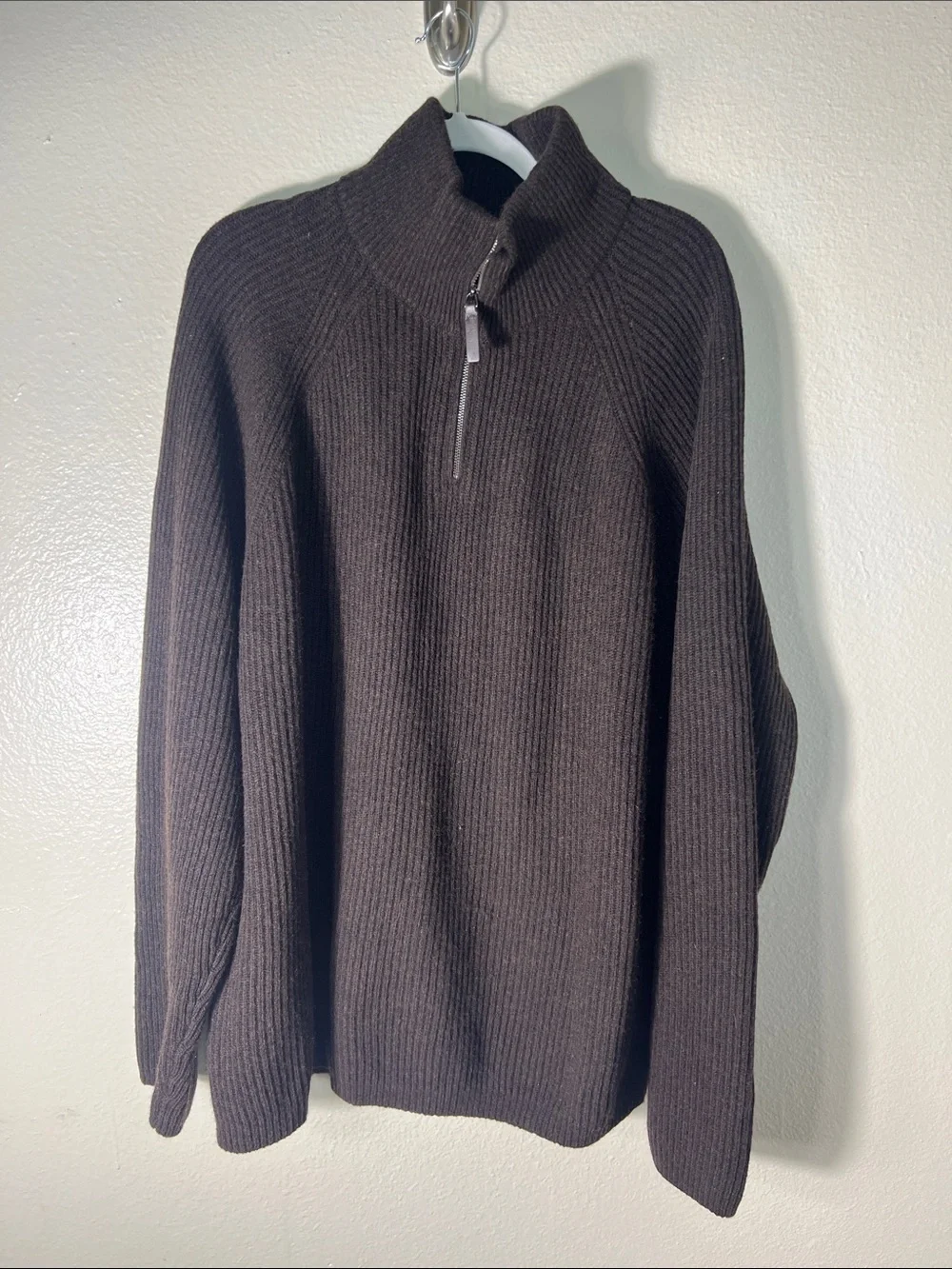 Banana republic Men's Ribbed Half-Zip wool Sweater - Dark Brown size XXL Tall